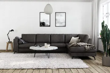 Ocean Lyx 4-seters Høyrevendt L-formet Sjeselongsofa i Kunstlær - Mørk grå - Møbler - Sofaer - Sofaer med sjeselong - 4 seters sofa med divan