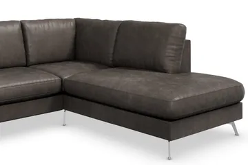 Ocean Lyx 4-seters Høyrevendt L-formet Sjeselongsofa i Kunstlær - Mørk grå - Møbler - Sofaer - Sofaer med sjeselong - 4 seters sofa med divan