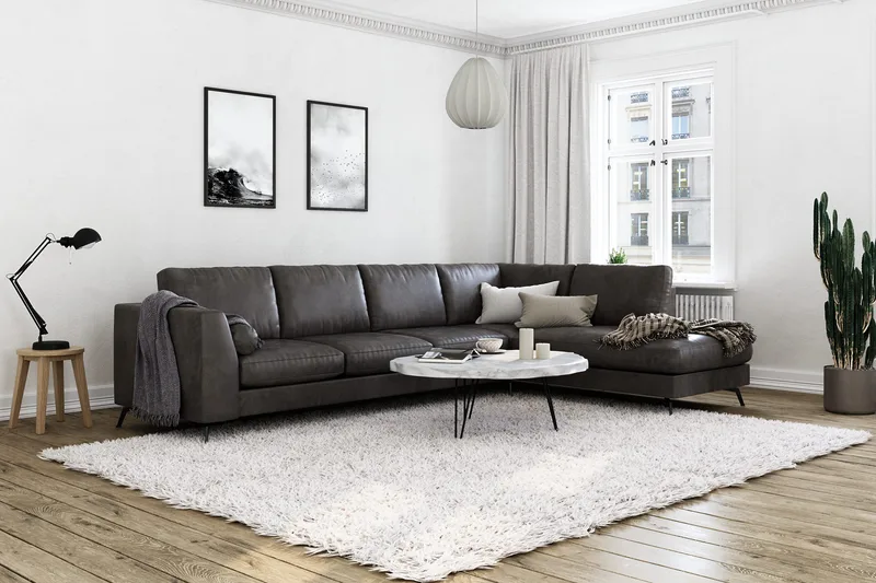 Ocean Lyx 4-seters Høyrevendt L-formet Sjeselongsofa i Kunstlær - Mørk grå - Møbler - Sofaer - Sofaer med sjeselong - 4 seters sofa med divan