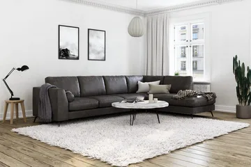 Ocean Lyx 4-seters Høyrevendt L-formet Sjeselongsofa i Kunstlær - Mørk grå - Møbler - Sofaer - Sofaer med sjeselong - 4 seters sofa med divan