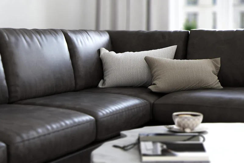 Ocean Lyx 4-seters Høyrevendt L-formet Sjeselongsofa i Kunstlær - Mørk grå - Møbler - Sofaer - Sofaer med sjeselong - 4 seters sofa med divan