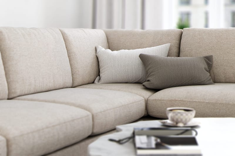 Ocean Lyx 4-seters Høyrevendt L-formet Sjeselongsofa i Stoff - Beige - Møbler - Sofaer - Sofaer med sjeselong - 4 seters sofa med divan