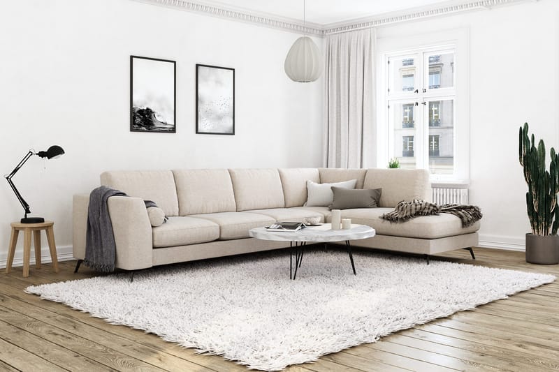 Ocean Lyx 4-seters Høyrevendt L-formet Sjeselongsofa i Stoff - Beige - Møbler - Sofaer - Sofaer med sjeselong - 4 seters sofa med divan