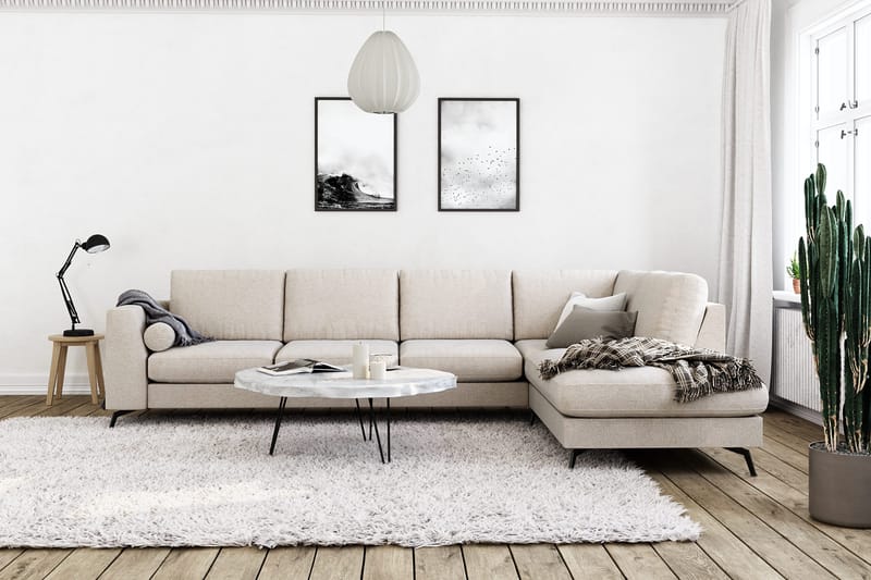 Ocean Lyx 4-seters Høyrevendt L-formet Sjeselongsofa i Stoff - Beige - Møbler - Sofaer - Sofaer med sjeselong - 4 seters sofa med divan