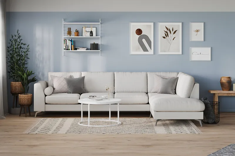 Ocean Lyx 4-seters Høyrevendt L-formet Sjeselongsofa i Stoff - Lys grå - Møbler - Sofaer - Sofaer med sjeselong - 4 seters sofa med divan
