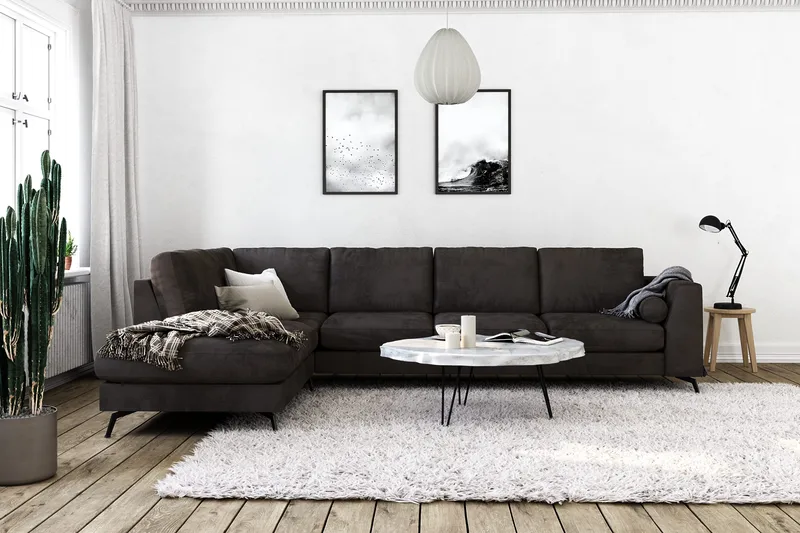 Ocean Lyx 4-seters Venstrevendt L-formet Sjeselongsofa i Fløyel - Mørk grå - Møbler - Sofaer - Sofaer med sjeselong - 4 seters sofa med divan