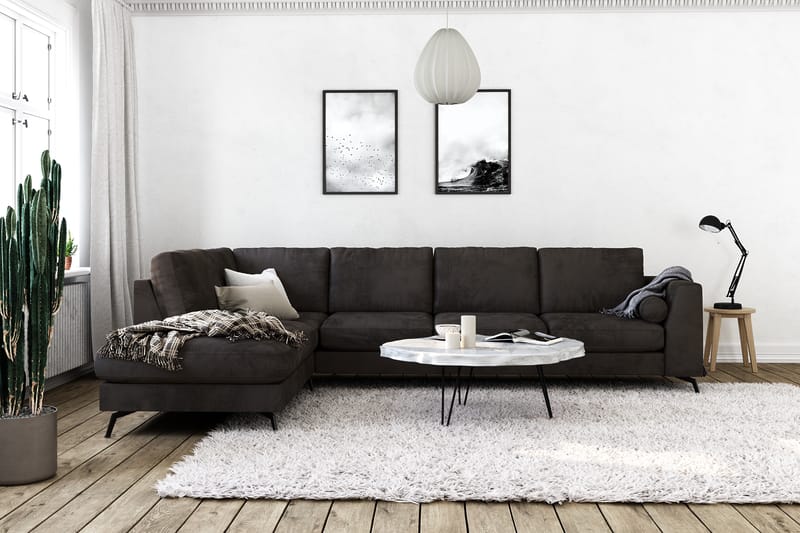 Ocean Lyx 4-seters Venstrevendt L-formet Sjeselongsofa i Fløyel - Mørk grå - Møbler - Sofaer - Sofaer med sjeselong - 4 seters sofa med divan