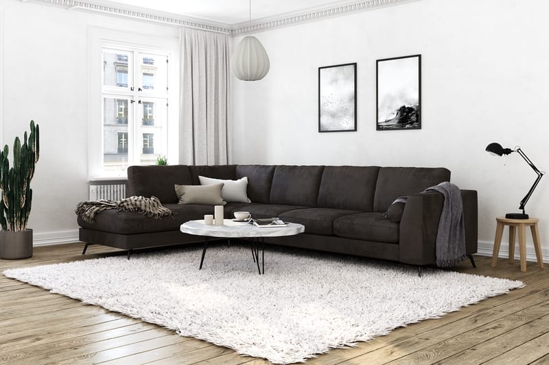 Ocean Lyx 4-seters Venstrevendt L-formet Sjeselongsofa i Fløyel - Mørk grå - Møbler - Sofaer - Sofaer med sjeselong - 4 seters sofa med divan
