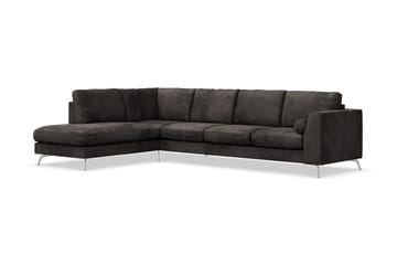 Ocean Lyx 4-seters Venstrevendt L-formet Sjeselongsofa i Fløyel - Mørk grå - Møbler - Sofaer - Sofaer med sjeselong - 4 seters sofa med divan