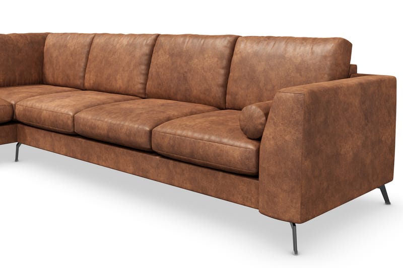 Ocean Lyx 4-seters Venstrevendt L-formet Sjeselongsofa i Kunstlær - Brun - Møbler - Sofaer - Sofaer med sjeselong - 4 seters sofa med divan