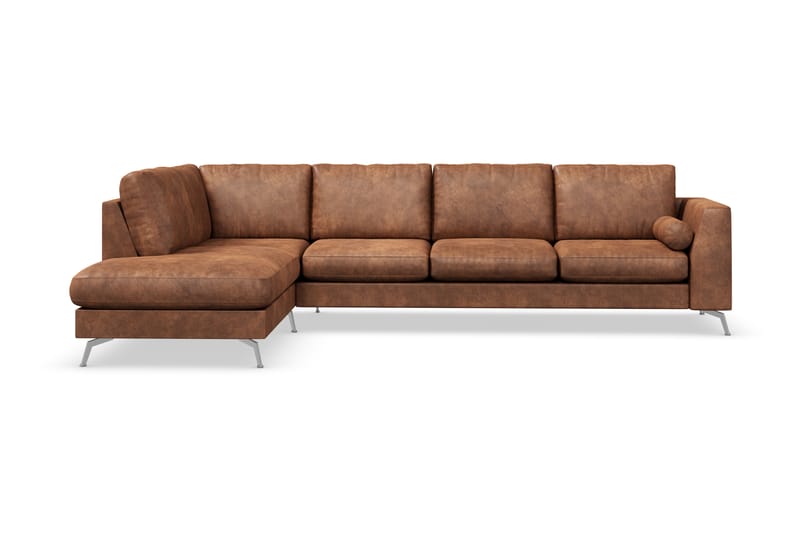 Ocean Lyx 4-seters Venstrevendt L-formet Sjeselongsofa i Kunstlær - Brun - Møbler - Sofaer - Sofaer med sjeselong - 4 seters sofa med divan