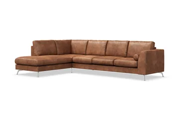 Ocean Lyx 4-seters Venstrevendt L-formet Sjeselongsofa i Kunstlær - Brun - Møbler - Sofaer - Sofaer med sjeselong - 4 seters sofa med divan