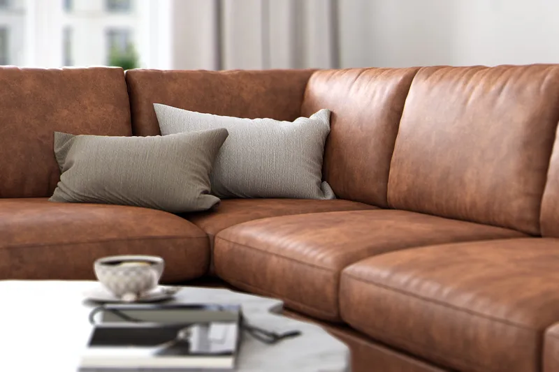 Ocean Lyx 4-seters Venstrevendt L-formet Sjeselongsofa i Kunstlær - Brun - Møbler - Sofaer - Sofaer med sjeselong - 4 seters sofa med divan