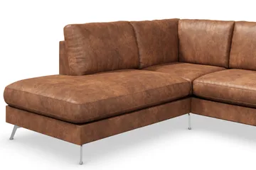 Ocean Lyx 4-seters Venstrevendt L-formet Sjeselongsofa i Kunstlær - Brun - Møbler - Sofaer - Sofaer med sjeselong - 4 seters sofa med divan