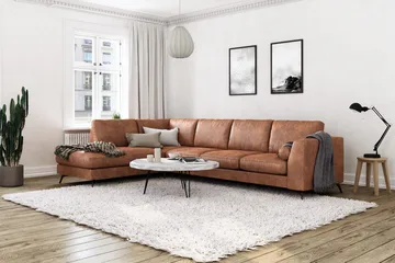 Ocean Lyx 4-seters Venstrevendt L-formet Sjeselongsofa i Kunstlær - Brun - Møbler - Sofaer - Sofaer med sjeselong - 4 seters sofa med divan