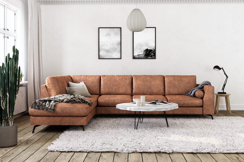 Ocean Lyx 4-seters Venstrevendt L-formet Sjeselongsofa i Kunstlær - Brun - Møbler - Sofaer - Sofaer med sjeselong - 4 seters sofa med divan