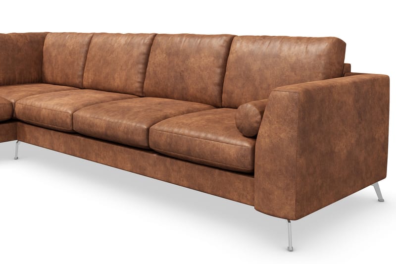 Ocean Lyx 4-seters Venstrevendt L-formet Sjeselongsofa i Kunstlær - Brun - Møbler - Sofaer - Sofaer med sjeselong - 4 seters sofa med divan