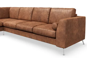 Ocean Lyx 4-seters Venstrevendt L-formet Sjeselongsofa i Kunstlær - Brun - Møbler - Sofaer - Sofaer med sjeselong - 4 seters sofa med divan