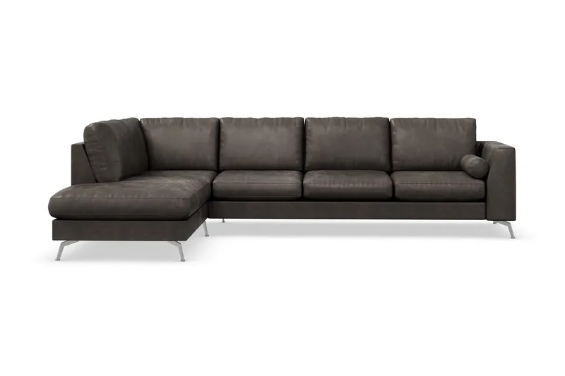 Ocean Lyx 4-seters Venstrevendt L-formet Sjeselongsofa i Kunstlær - Mørk grå - Møbler - Sofaer - Sofaer med sjeselong - 4 seters sofa med divan