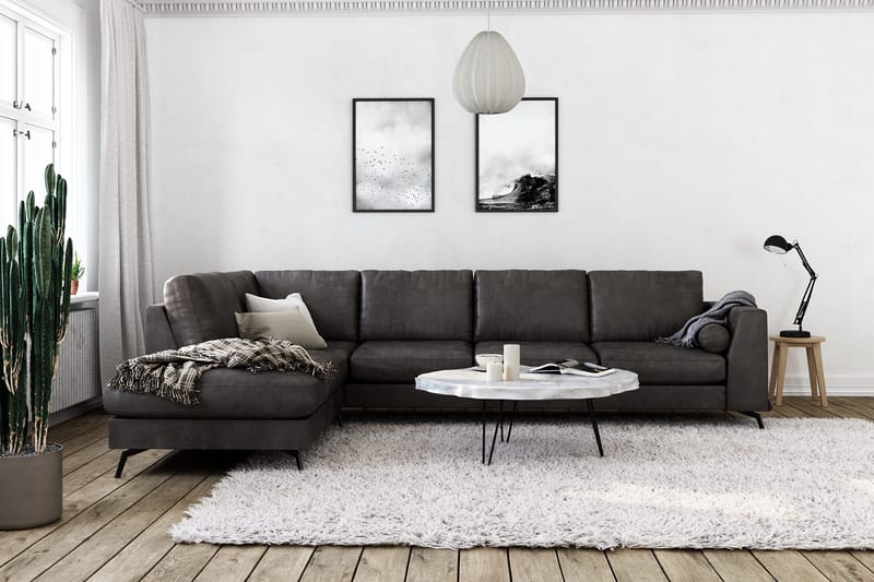 Ocean Lyx 4-seters Venstrevendt L-formet Sjeselongsofa i Kunstlær - Mørk grå - Møbler - Sofaer - Sofaer med sjeselong - 4 seters sofa med divan