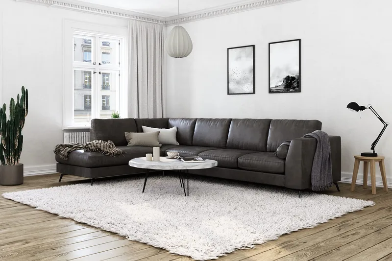 Ocean Lyx 4-seters Venstrevendt L-formet Sjeselongsofa i Kunstlær - Mørk grå - Møbler - Sofaer - Sofaer med sjeselong - 4 seters sofa med divan
