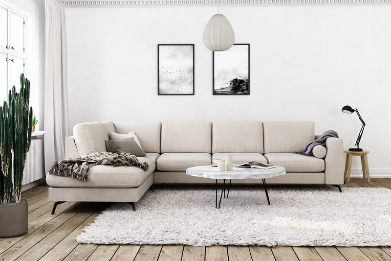 Ocean Lyx 4-seters Venstrevendt L-formet Sjeselongsofa i Stoff - Beige - Møbler - Sofaer - Sofaer med sjeselong - 4 seters sofa med divan