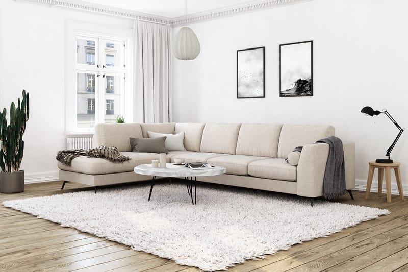 Ocean Lyx 4-seters Venstrevendt L-formet Sjeselongsofa i Stoff - Beige - Møbler - Sofaer - Sofaer med sjeselong - 4 seters sofa med divan