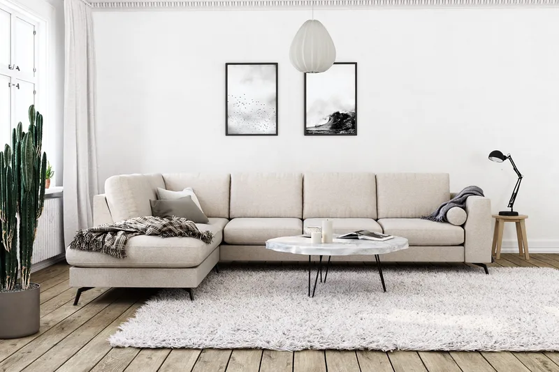 Ocean Lyx 4-seters Venstrevendt L-formet Sjeselongsofa i Stoff - Beige - Møbler - Sofaer - Sofaer med sjeselong - 4 seters sofa med divan