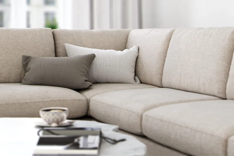 Ocean Lyx 4-seters Venstrevendt L-formet Sjeselongsofa i Stoff - Beige - Møbler - Sofaer - Sofaer med sjeselong - 4 seters sofa med divan