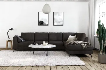 Ocean Lyx 5-seters Høyrevendt L-formet Sjeselongsofa i Fløyel - Mørk grå - Møbler - Sofaer - Sofaer med sjeselong - 4 seters sofa med divan