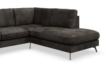 Ocean Lyx 5-seters Høyrevendt L-formet Sjeselongsofa i Fløyel - Mørk grå - Møbler - Sofaer - Sofaer med sjeselong - 4 seters sofa med divan