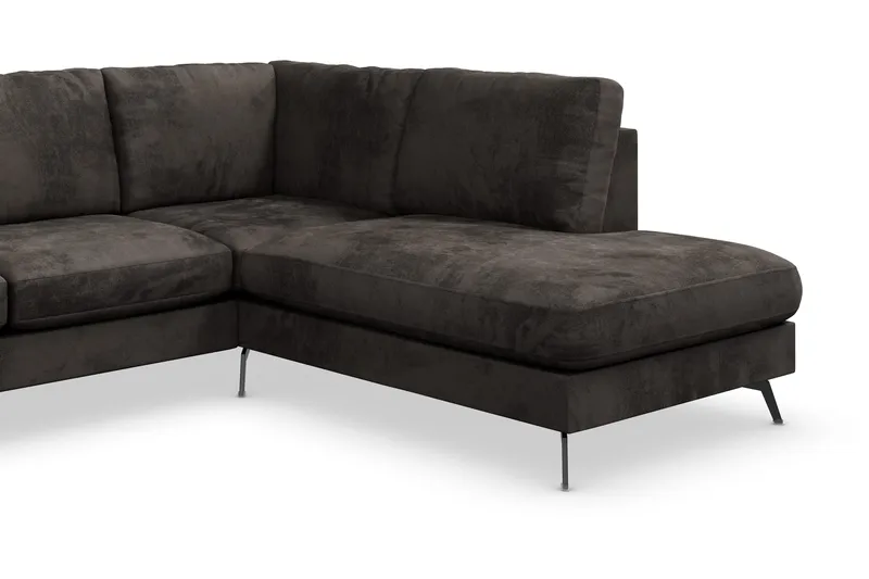Ocean Lyx 5-seters Høyrevendt L-formet Sjeselongsofa i Fløyel - Mørk grå - Møbler - Sofaer - Sofaer med sjeselong - 4 seters sofa med divan