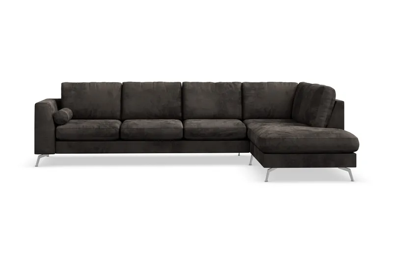 Ocean Lyx 5-seters Høyrevendt L-formet Sjeselongsofa i Fløyel - Mørk grå - Møbler - Sofaer - Sofaer med sjeselong - 4 seters sofa med divan