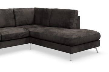 Ocean Lyx 5-seters Høyrevendt L-formet Sjeselongsofa i Fløyel - Mørk grå - Møbler - Sofaer - Sofaer med sjeselong - 4 seters sofa med divan
