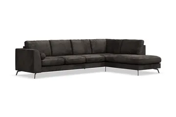 Ocean Lyx 5-seters Høyrevendt L-formet Sjeselongsofa i Fløyel - Mørk grå - Møbler - Sofaer - Sofaer med sjeselong - 4 seters sofa med divan