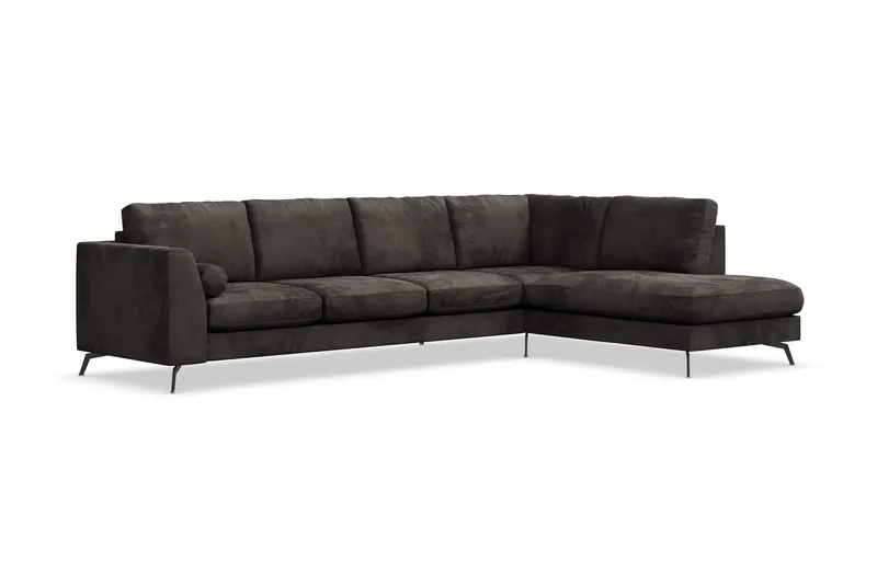 Ocean Lyx 5-seters Høyrevendt L-formet Sjeselongsofa i Fløyel - Mørk grå - Møbler - Sofaer - Sofaer med sjeselong - 4 seters sofa med divan