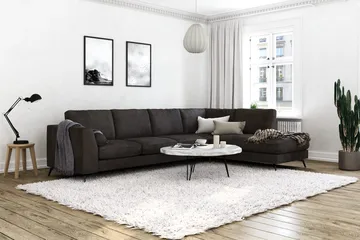 Ocean Lyx 5-seters Høyrevendt L-formet Sjeselongsofa i Fløyel - Mørk grå - Møbler - Sofaer - Sofaer med sjeselong - 4 seters sofa med divan