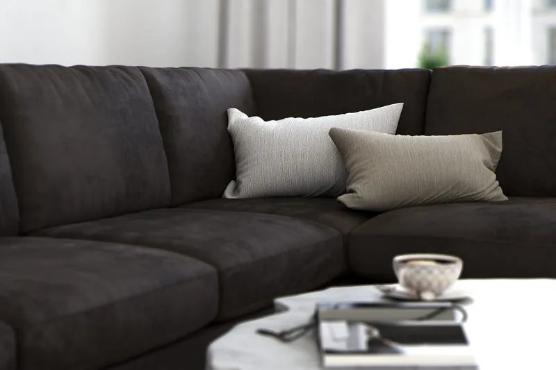 Ocean Lyx 5-seters Høyrevendt L-formet Sjeselongsofa i Fløyel - Mørk grå - Møbler - Sofaer - Sofaer med sjeselong - 4 seters sofa med divan