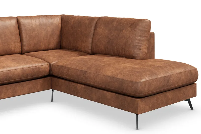 Ocean Lyx 5-seters Høyrevendt L-formet Sjeselongsofa i Kunstlær - Brun - Møbler - Sofaer - Sofaer med sjeselong - 4 seters sofa med divan