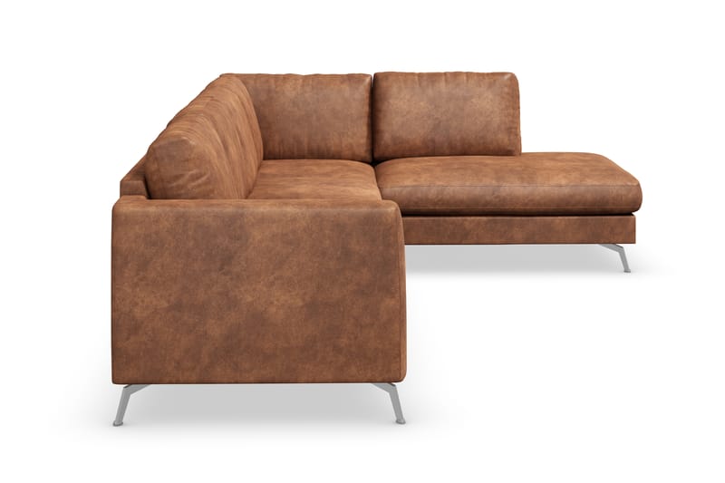 Ocean Lyx 5-seters Høyrevendt L-formet Sjeselongsofa i Kunstlær - Brun - Møbler - Sofaer - Sofaer med sjeselong - 4 seters sofa med divan