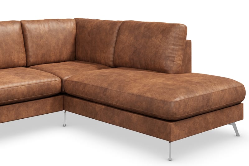 Ocean Lyx 5-seters Høyrevendt L-formet Sjeselongsofa i Kunstlær - Brun - Møbler - Sofaer - Sofaer med sjeselong - 4 seters sofa med divan
