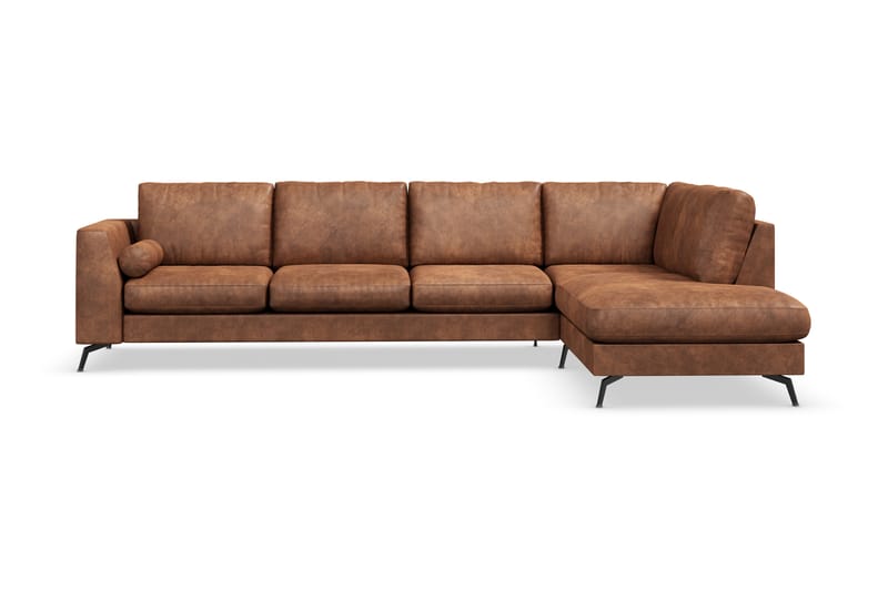Ocean Lyx 5-seters Høyrevendt L-formet Sjeselongsofa i Kunstlær - Brun - Møbler - Sofaer - Sofaer med sjeselong - 4 seters sofa med divan