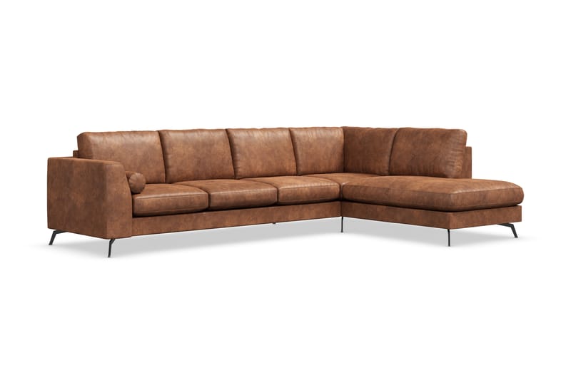 Ocean Lyx 5-seters Høyrevendt L-formet Sjeselongsofa i Kunstlær - Brun - Møbler - Sofaer - Sofaer med sjeselong - 4 seters sofa med divan