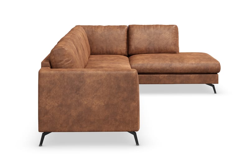 Ocean Lyx 5-seters Høyrevendt L-formet Sjeselongsofa i Kunstlær - Brun - Møbler - Sofaer - Sofaer med sjeselong - 4 seters sofa med divan