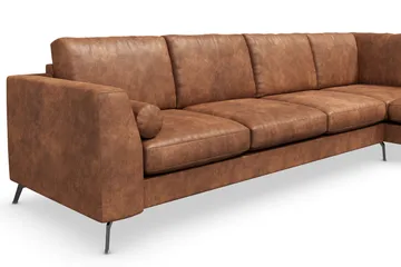 Ocean Lyx 5-seters Høyrevendt L-formet Sjeselongsofa i Kunstlær - Brun - Møbler - Sofaer - Sofaer med sjeselong - 4 seters sofa med divan