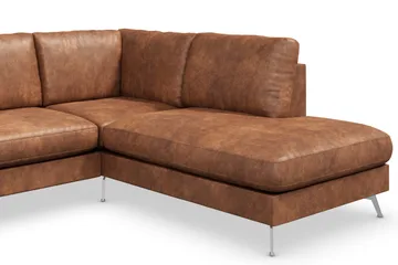 Ocean Lyx 5-seters Høyrevendt L-formet Sjeselongsofa i Kunstlær - Brun - Møbler - Sofaer - Sofaer med sjeselong - 4 seters sofa med divan
