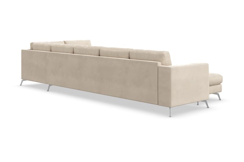 Ocean Lyx 6-seters Høyrevendt U-formet Sofa med Divan og Sjeselong + Fotskammel i Fløyel - Beige - Møbler - Sofaer - Sofaer med sjeselong