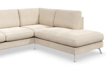 Ocean Lyx 6-seters Høyrevendt U-formet Sofa med Divan og Sjeselong + Fotskammel i Fløyel - Beige - Møbler - Sofaer - Sofaer med sjeselong