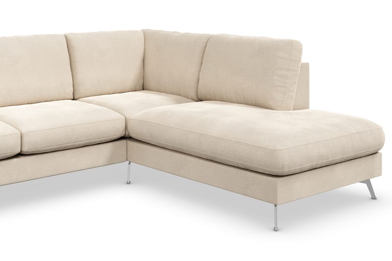 Ocean Lyx 6-seters Høyrevendt U-formet Sofa med Divan og Sjeselong + Fotskammel i Fløyel - Beige - Møbler - Sofaer - Sofaer med sjeselong