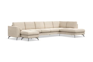 Ocean Lyx 6-seters Høyrevendt U-formet Sofa med Divan og Sjeselong + Fotskammel i Fløyel - Beige - Møbler - Sofaer - Sofaer med sjeselong